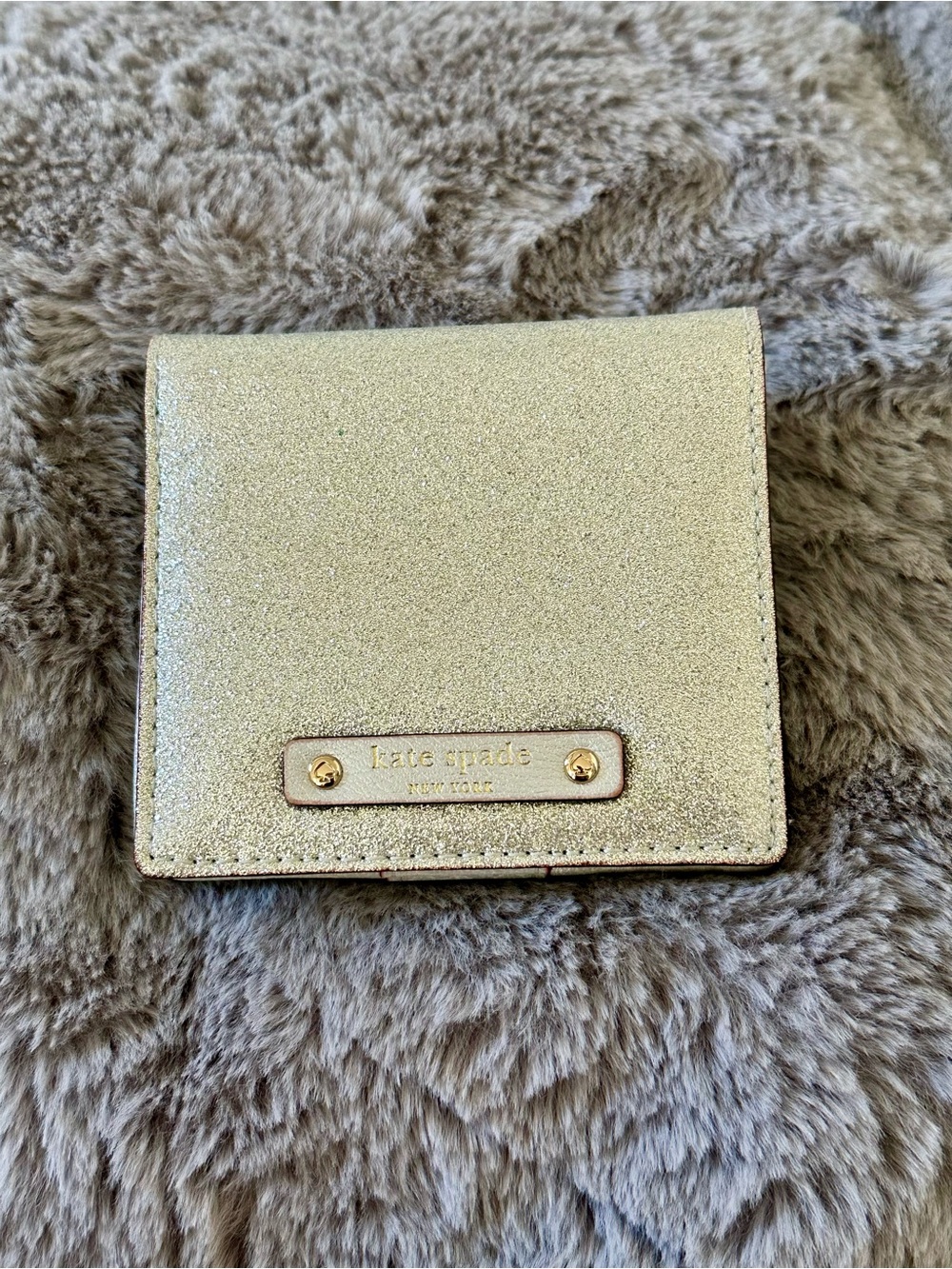 kate spade silver glitter compact slim bi-fold wallet with coin purse